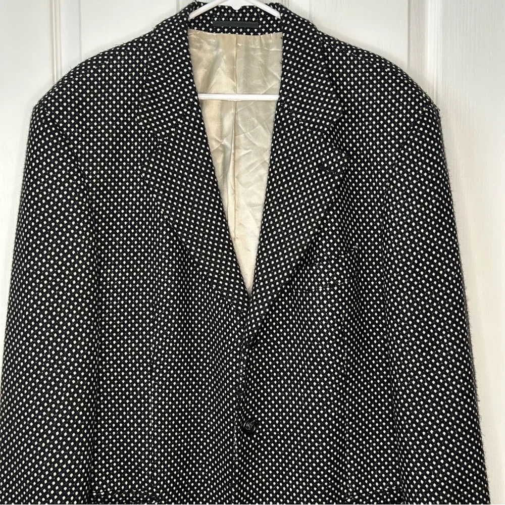 Vintage BOSS Hugo Boss Wool Cashmere Sport Coat Blazer Italy Black White 46R